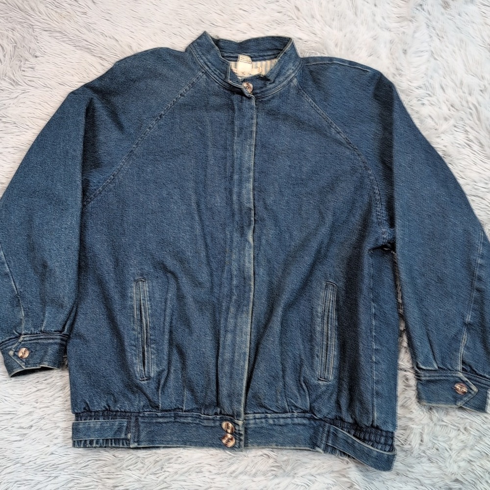 Vintage Talbots Jacket Womens L Blue Denim Zip Up Casual Pockets Comfort